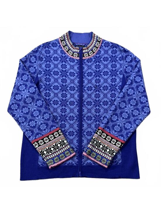 Icelandic Design Sweaters - Icelandic Design Womens Blue Nordic Full Zip Sweater Size XL